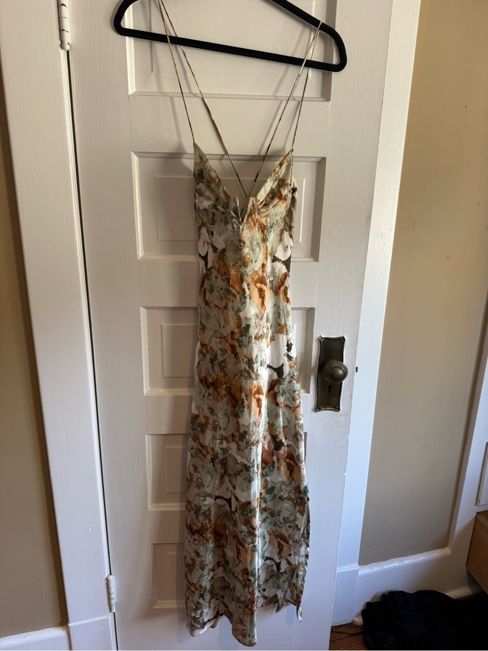 Floral Slip Maxi Dress in Sage Green and Ocher